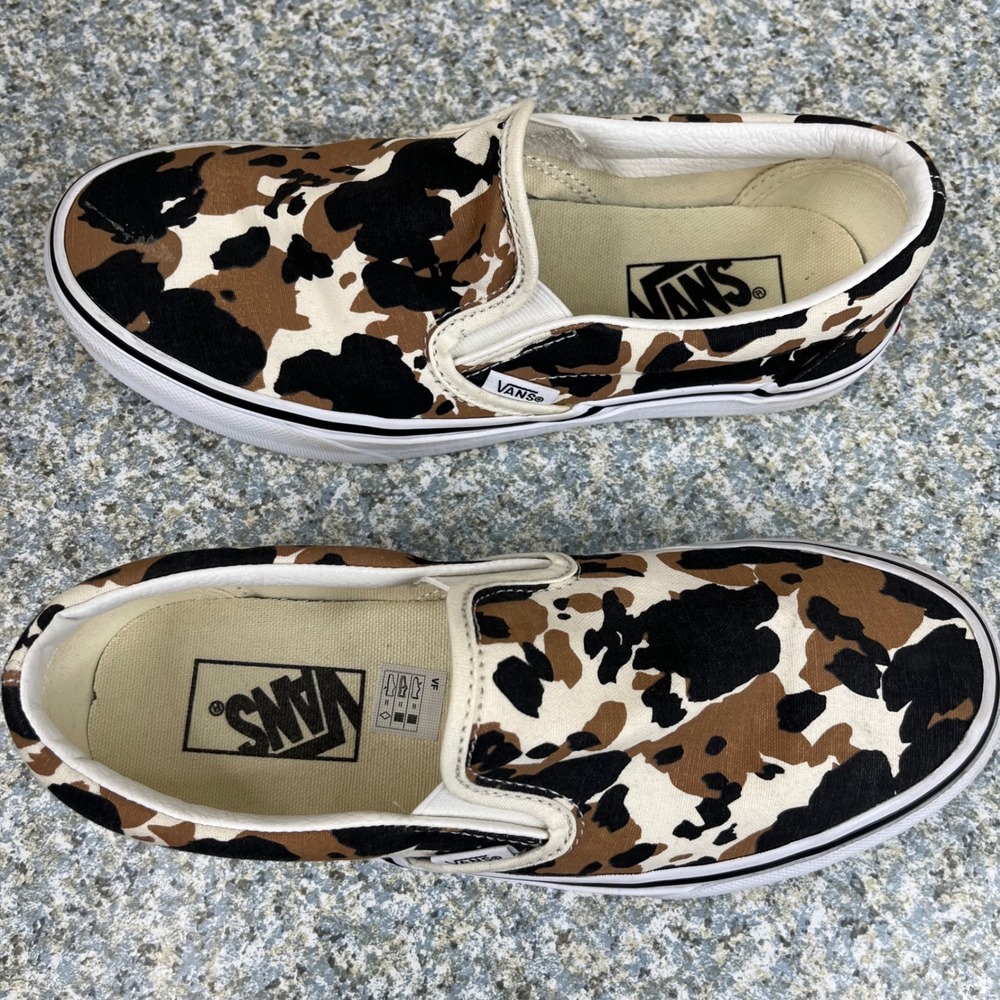 Vans Slip On Shoes Mens 6 Womens 7.5 Brown Cow Print Canvas Animal Sneakers - Picture 12 of 13